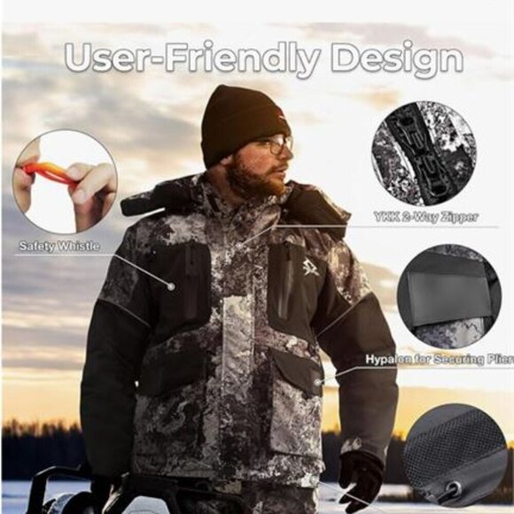 Piscifun Men Ice Fishing Waterproof Insulated Camo Jacket XL Outdoor Performance - Picture 3 of 11
